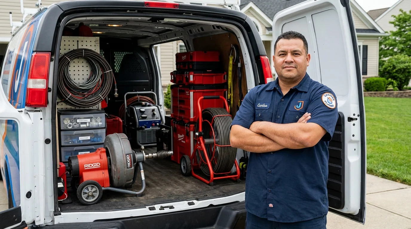 Professional drain cleaning equipment and Johns Plumbing LLC plumber in Bohemia