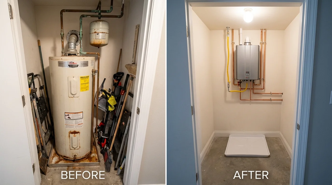 Tank water heater versus wall-mounted tankless unit comparison for Bohemia, NY homeowners